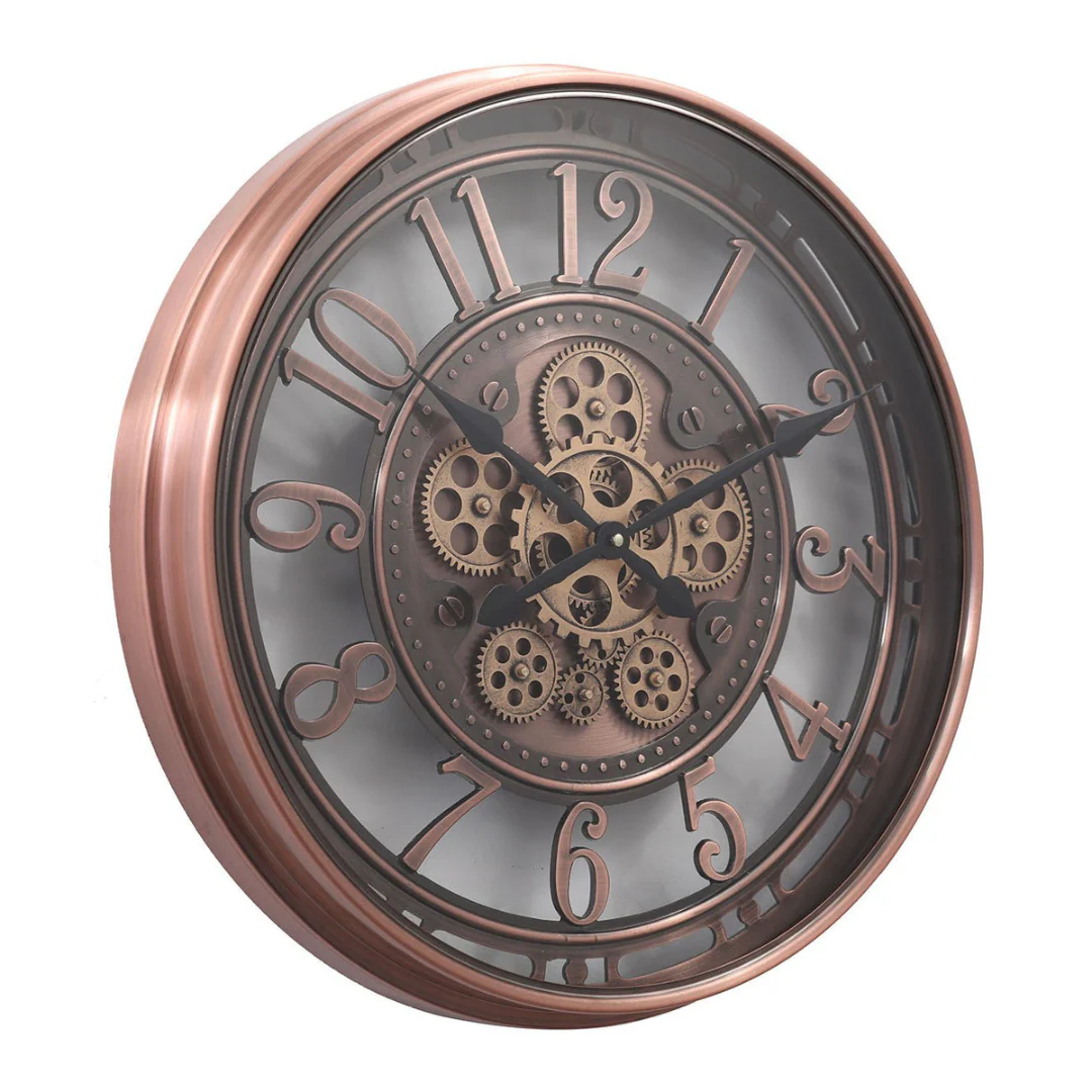 Round Lucas Industrial Exposed Gear Clock 55cm Copper Wash - Image 3
