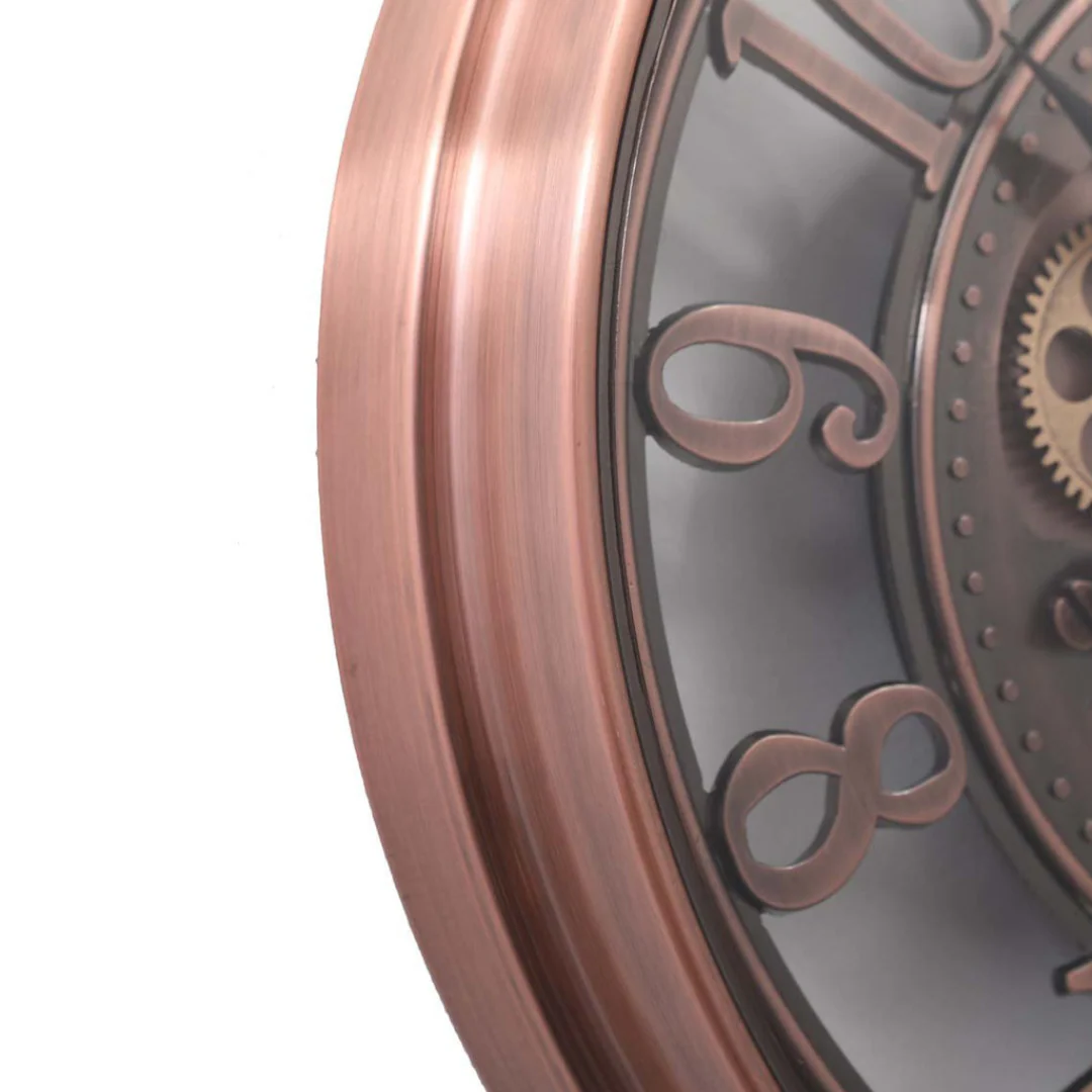 Round Lucas Industrial Exposed Gear Clock 55cm Copper Wash - Image 4
