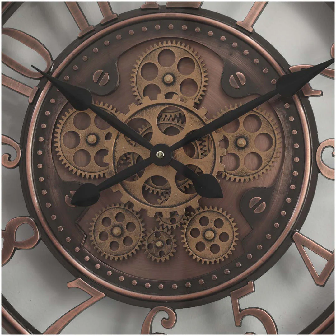 Round Lucas Industrial Exposed Gear Clock 55cm Copper Wash - Image 6