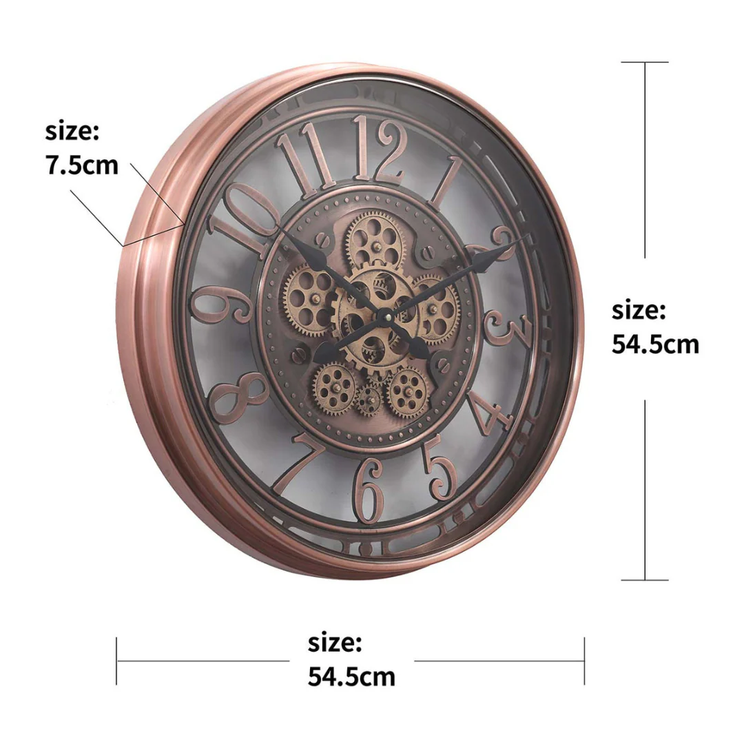 Round Lucas Industrial Exposed Gear Clock 55cm Copper Wash - Image 9