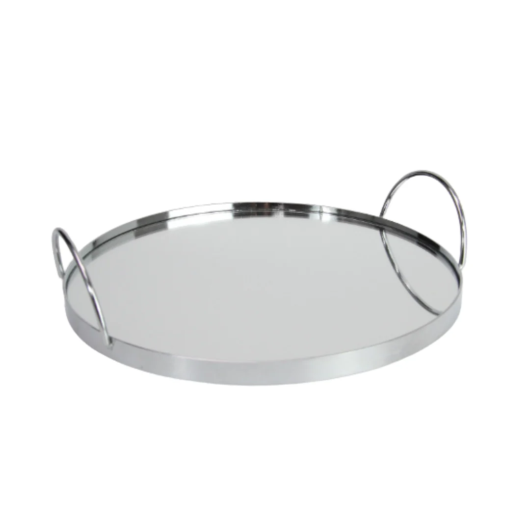 Round Mirrored Tray with Handles 25cm - Image 3