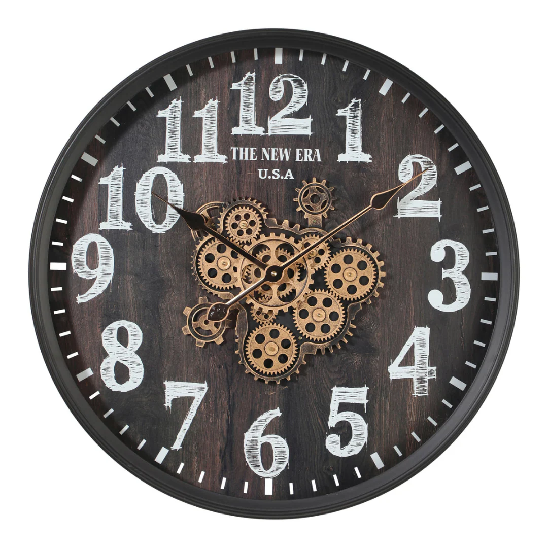 Round New Era Moving Cogs Wall Clock 60cm Black - Image 2