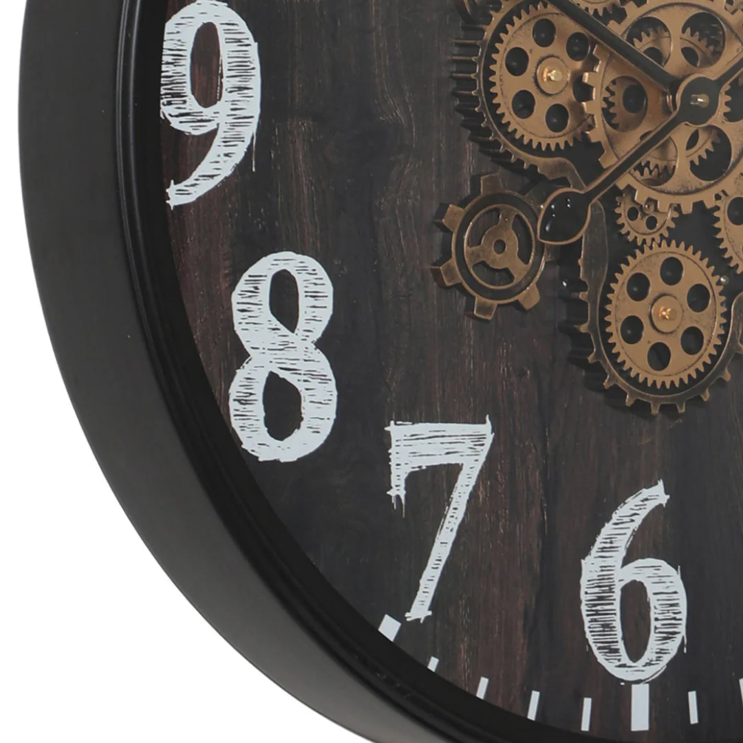 Round New Era Moving Cogs Wall Clock 60cm Black - Image 4
