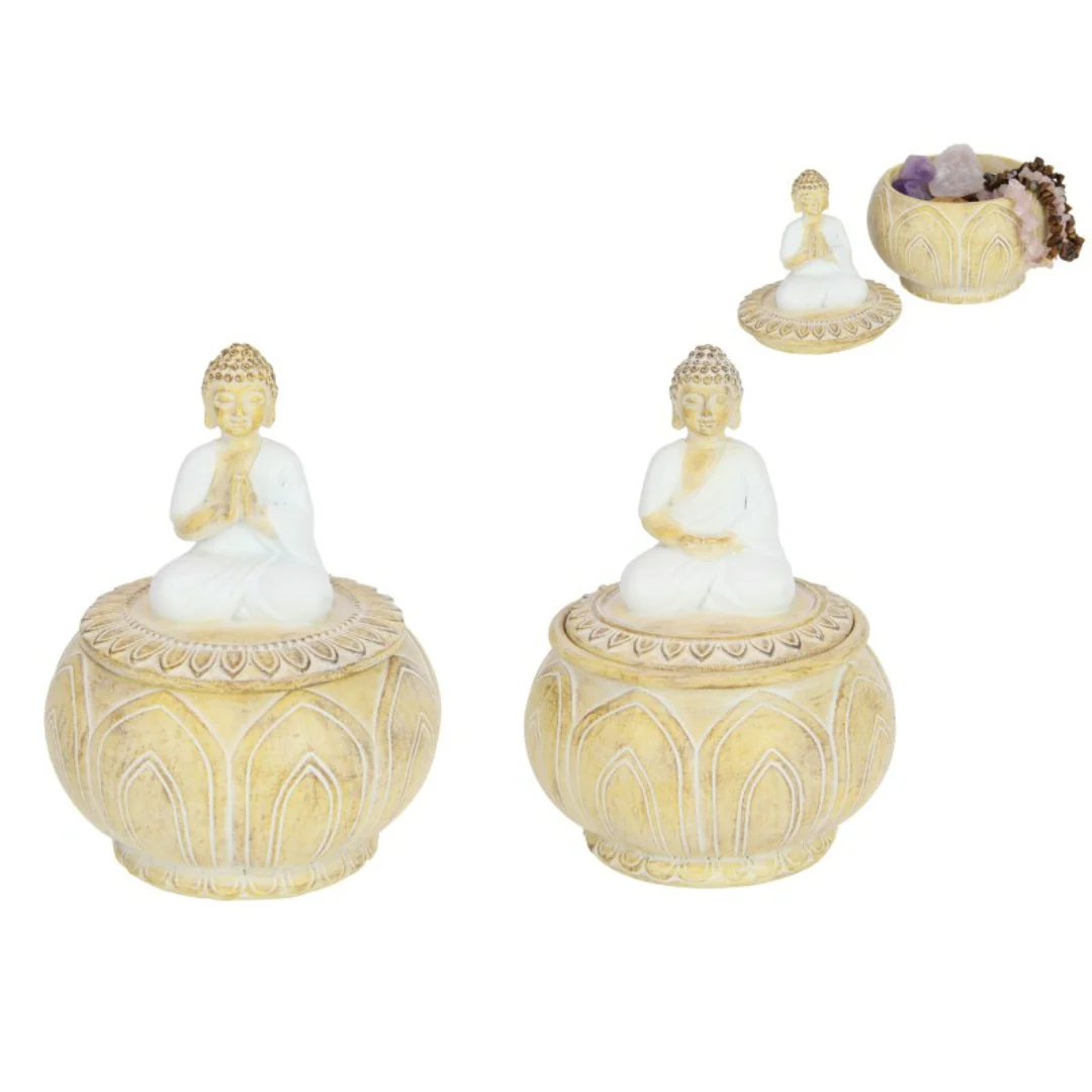 Rulai Buddha Trinket Box White and Natural 14cm Assorted