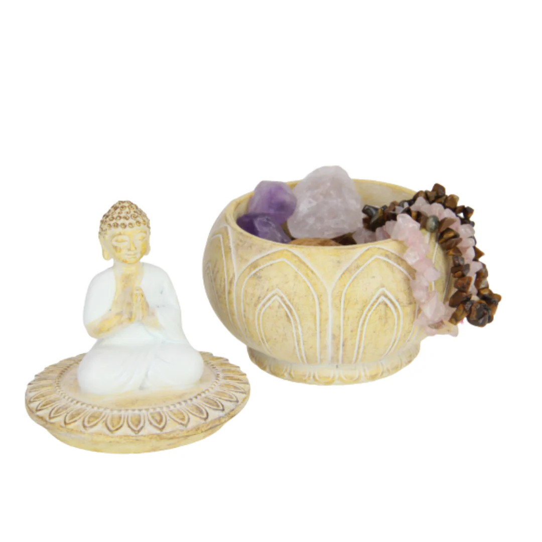 Rulai Buddha Trinket Box White and Natural 14cm Assorted - Image 2