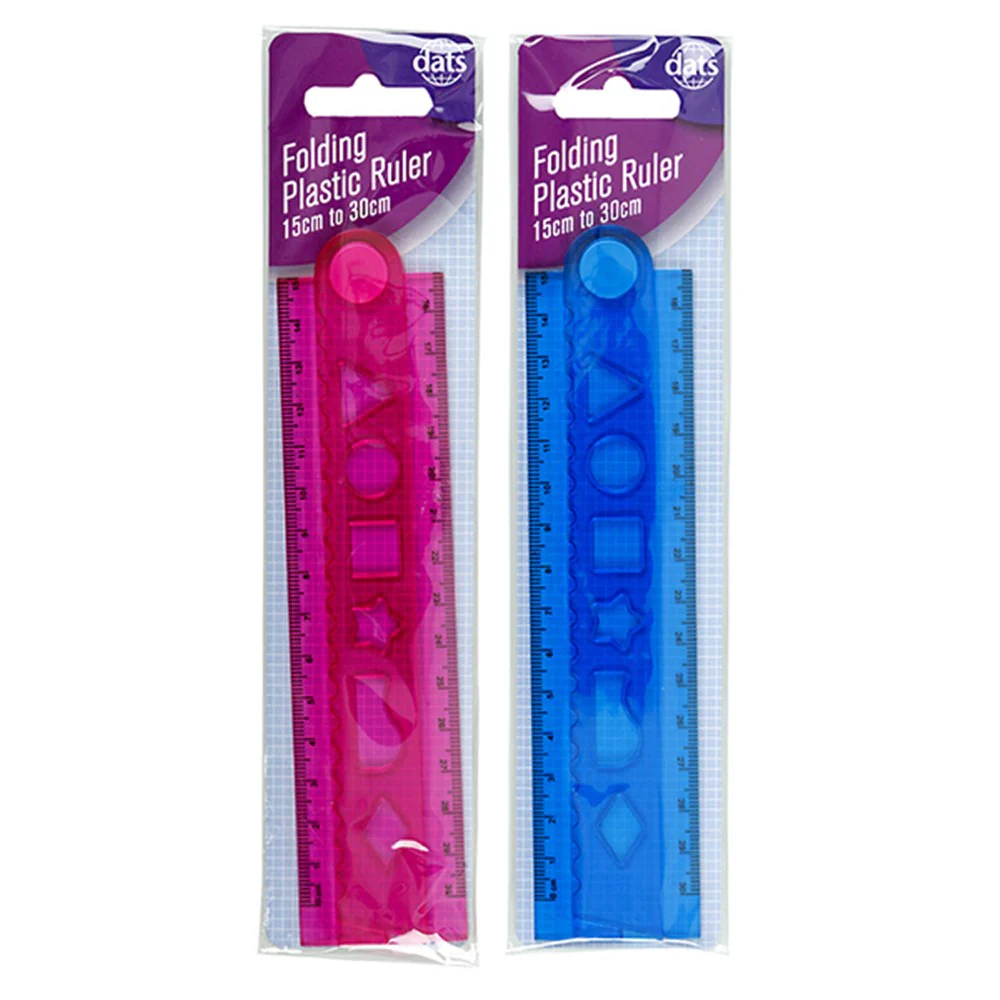 Ruler 15cm to 30cm Folding with Shapes 2 Assorted Transparent Colours