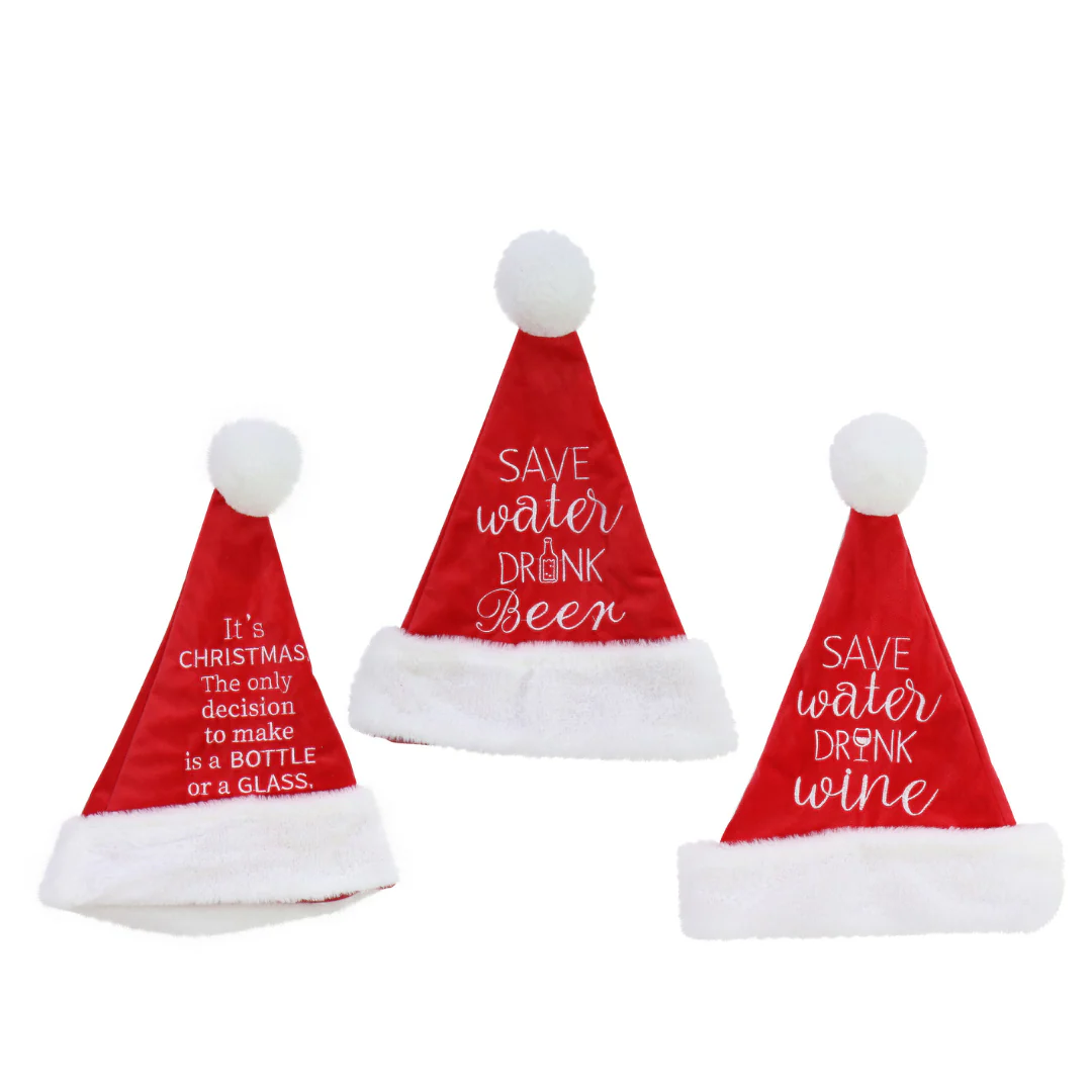 Santa Hat With Wording Embroidered 3 Asstd