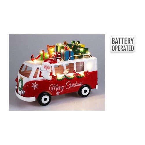 Santa In Christmas Bus 22cm With Led