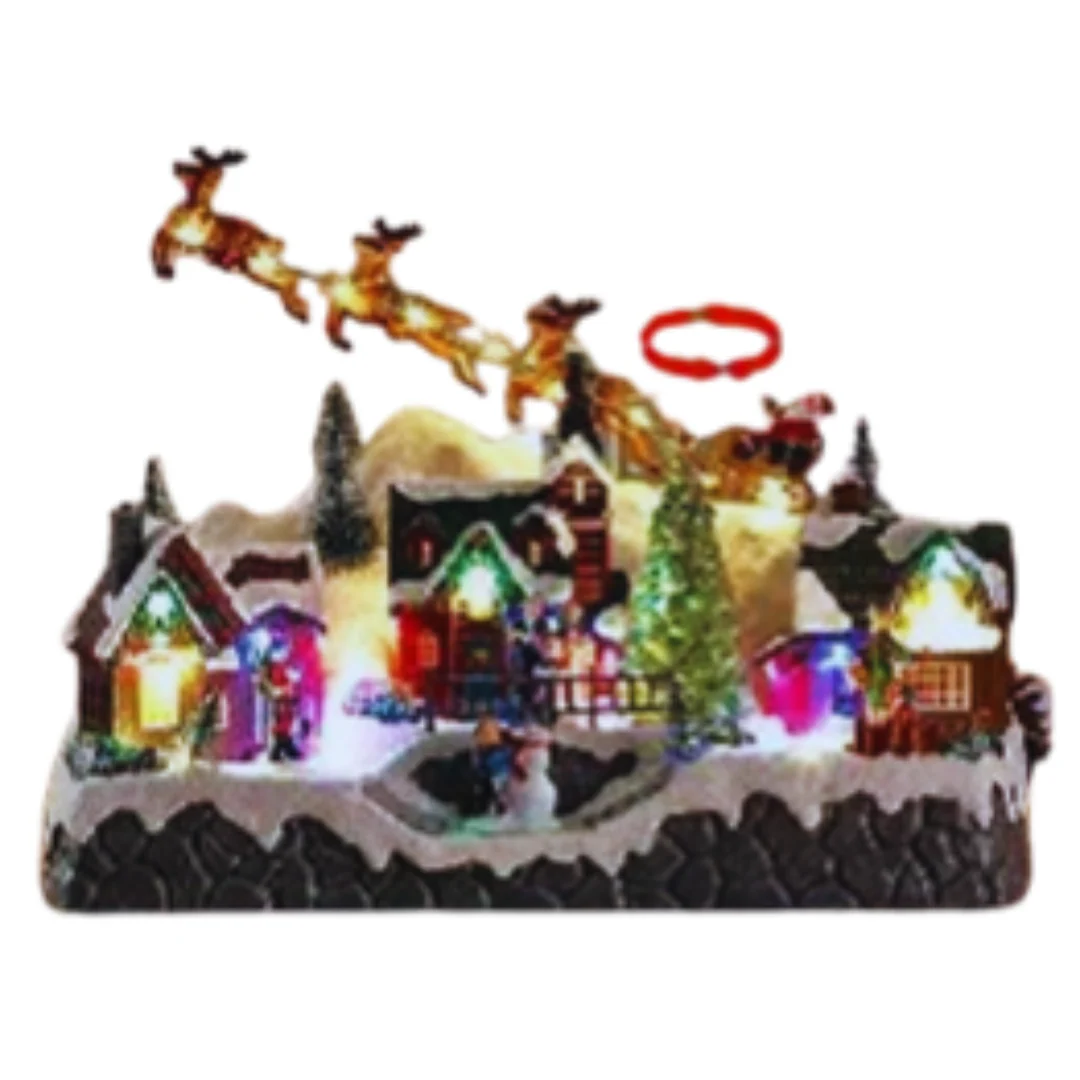 Santa On Sleigh With Christmas LED Village with Moving Function with Music 34x18x27.5cm - Image 2
