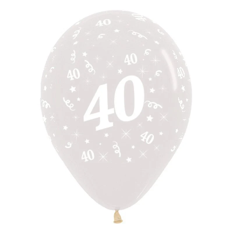Latex Balloon 30cm Age 40 Crystal Clear 6pk Sempertex
