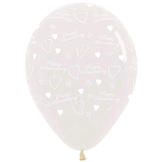 Latex Balloon 30cm Anniversary Crystal Clear 6pk Sempertex