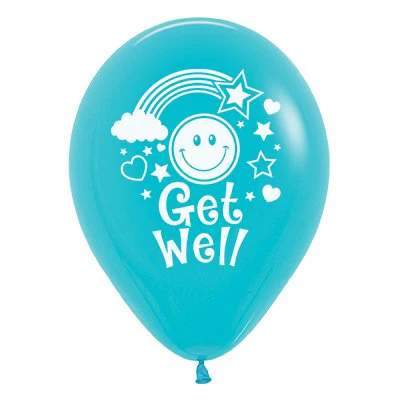 Latex Balloon 30cm Get Well Smiley Faces Fashion Caribbean Blue 6pk Sempertex