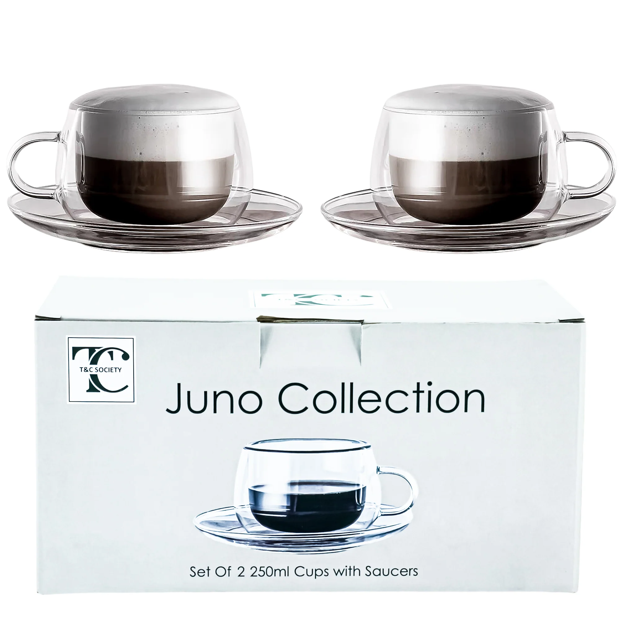 Clear Cup & Saucer 250ml Set of 2
