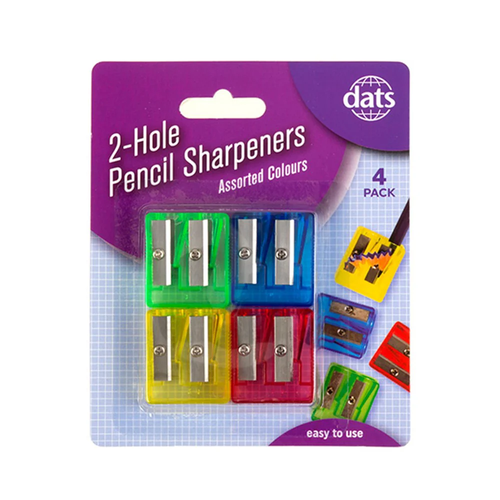 Sharpener Pencil 2 Hole 4pk Mixed Colours