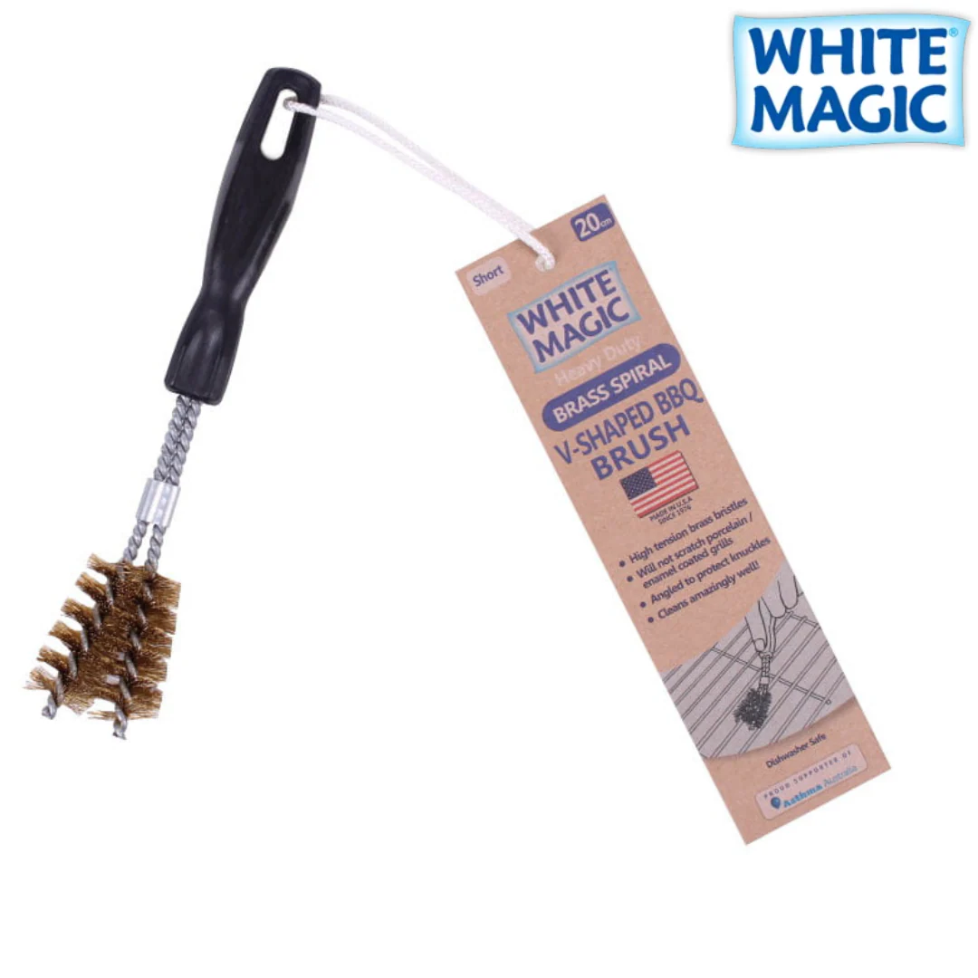 Short VShaped Brass Spiral Barbecue Brush White Magic