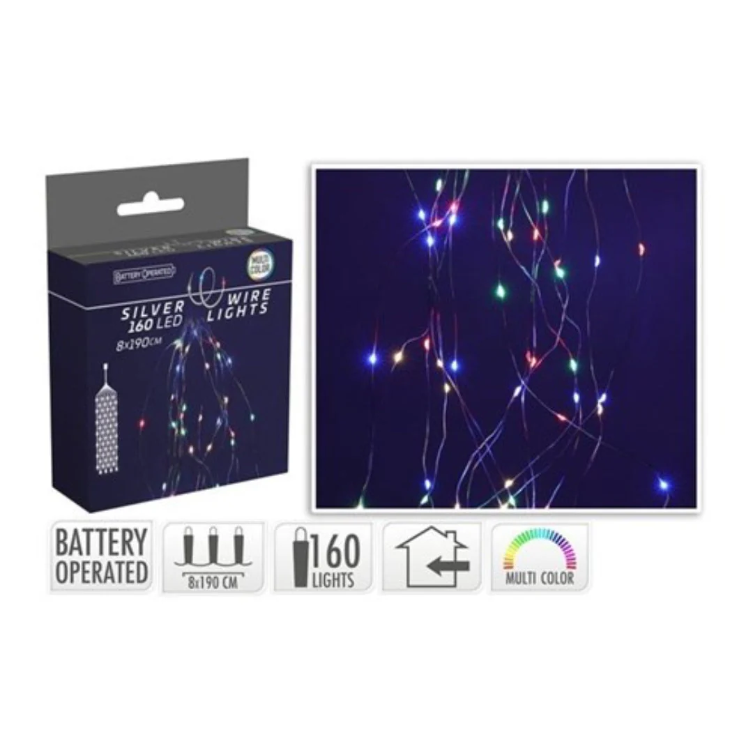 Silver Wire Curtain Lights 160L Ip44 Casmulti Battery Operated 8X1.9M