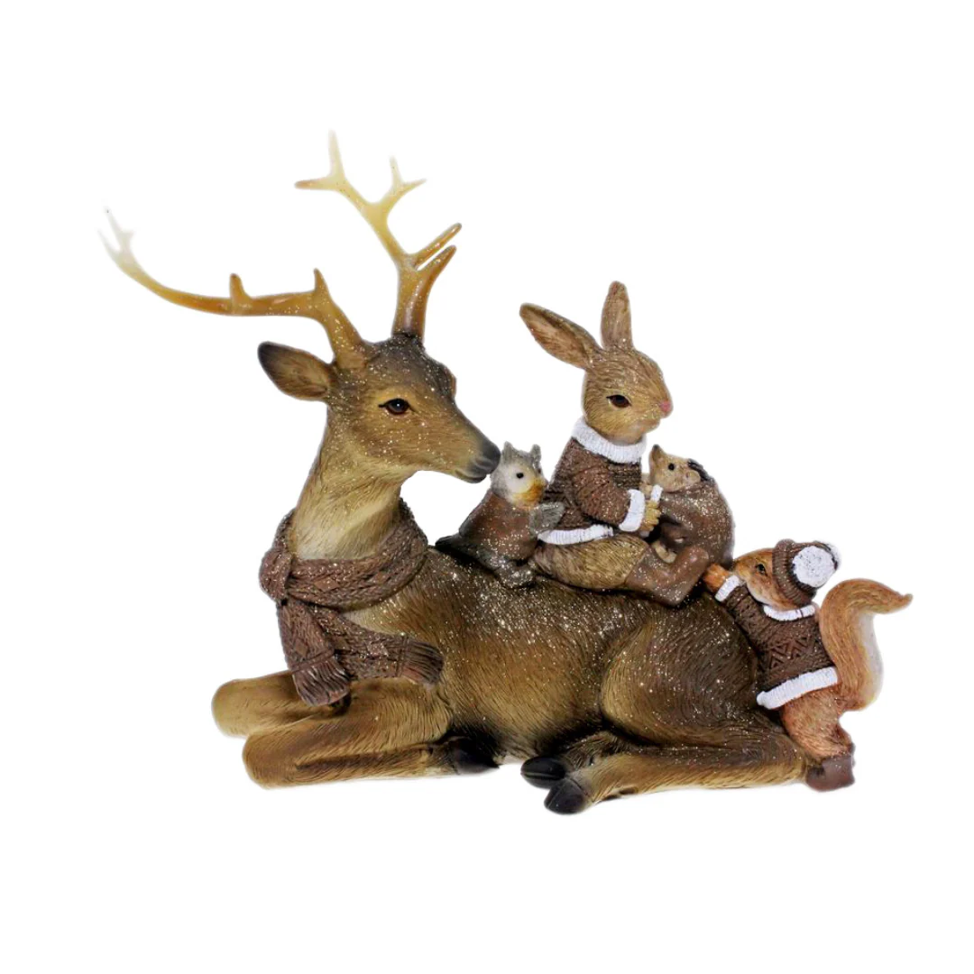 Reindeer Sitting Reindeer with Bunny and Squirrel