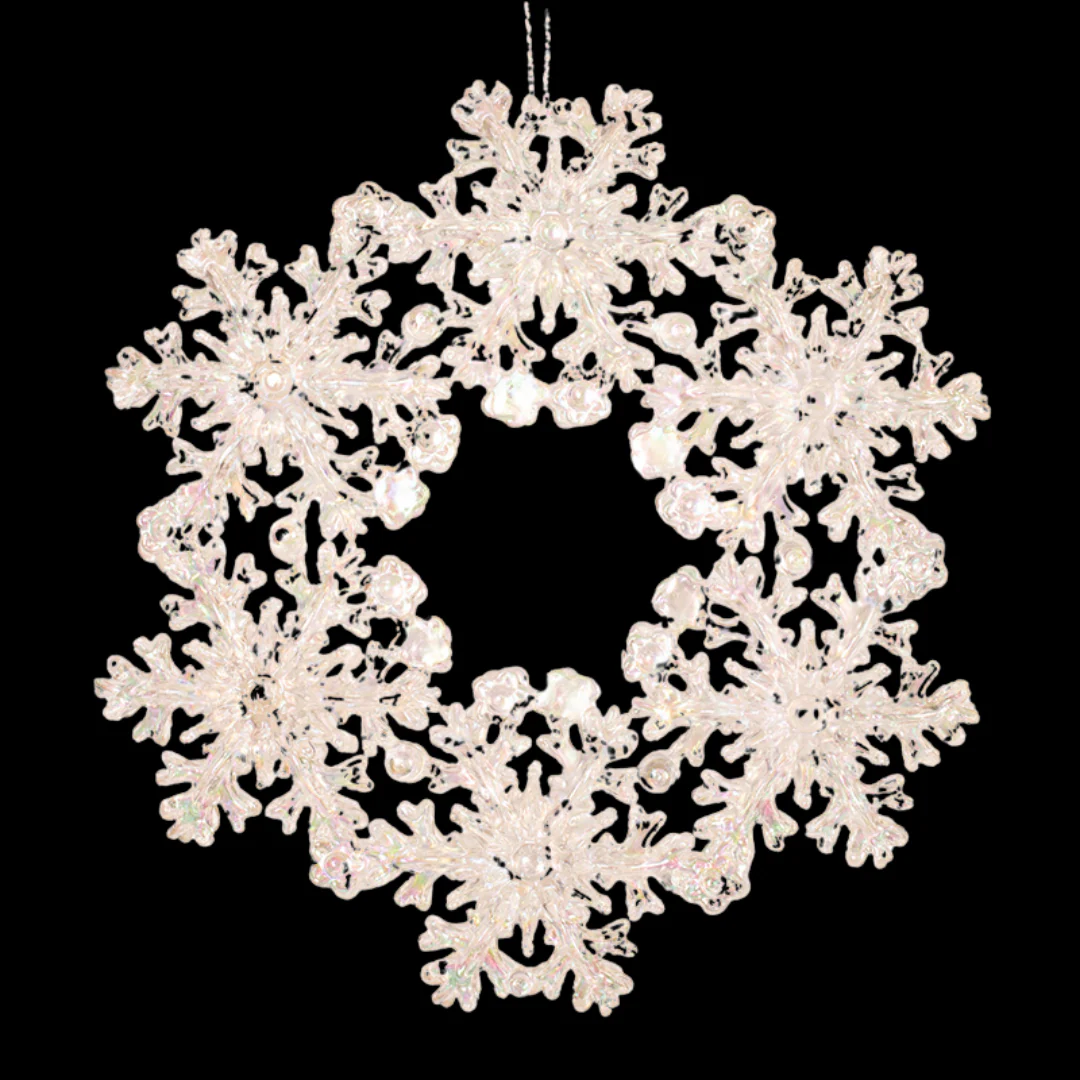 Snowflake Wreath Acrylic Tree Ornament 12.6cm White Iridescent - Image 2