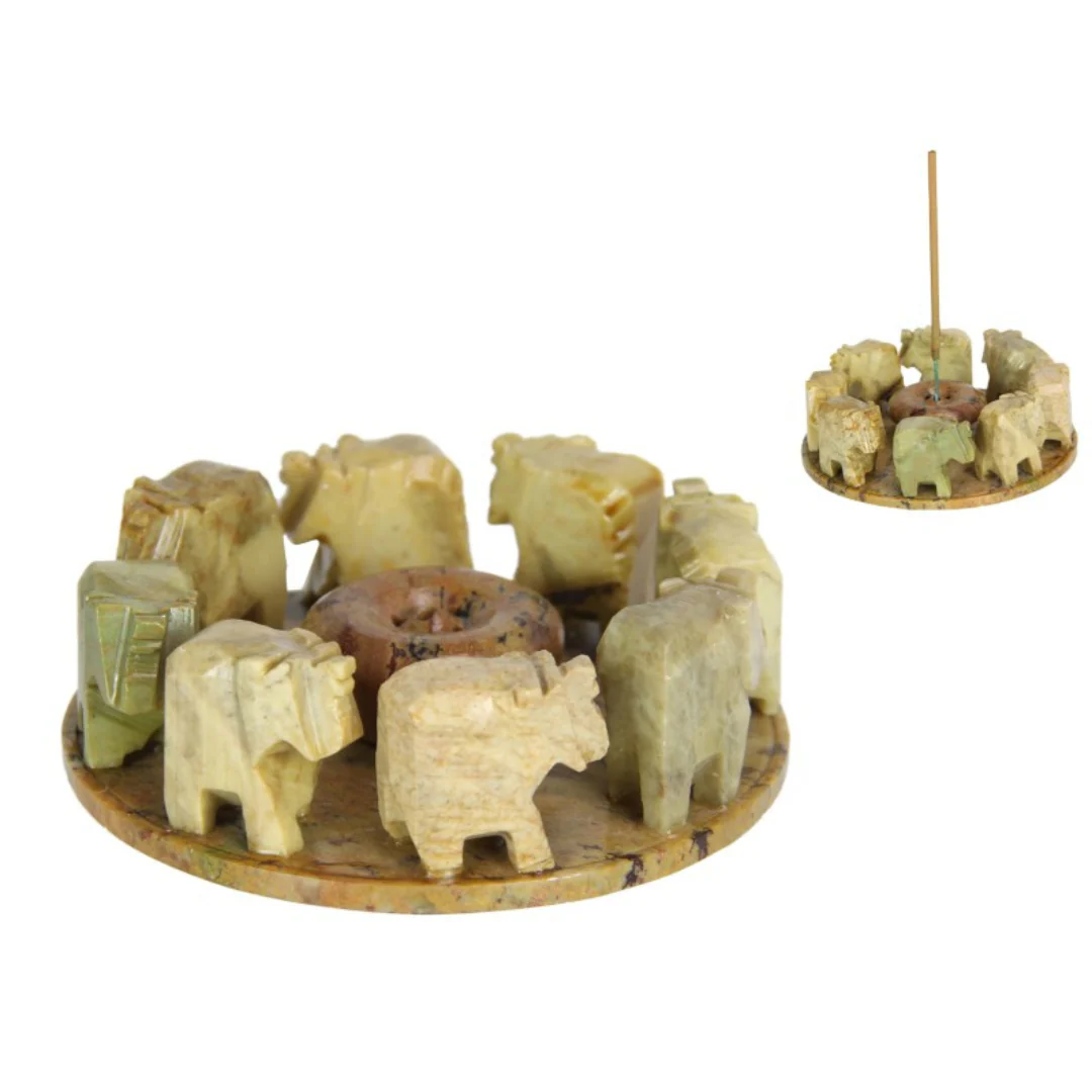 Elephants In Circle Incense Holder 10Cm