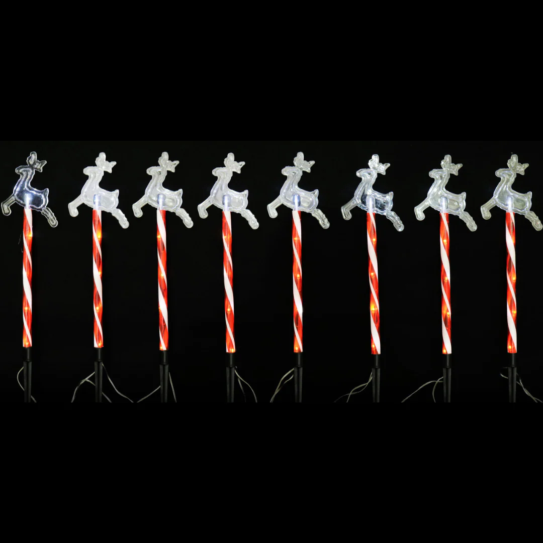 Solar LED Candy Reindeer Path Lights 8pk Cool
