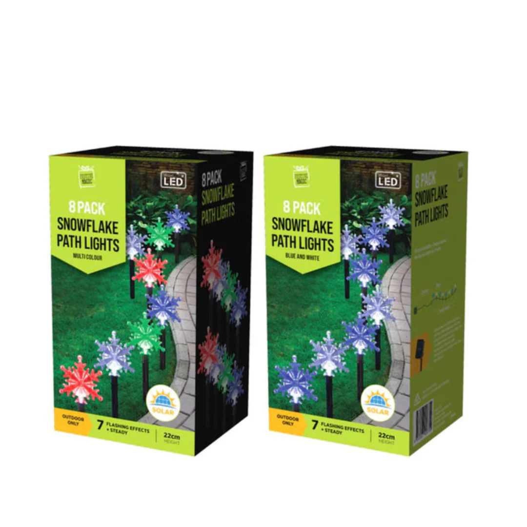 Solar Snowflake Path Lights 8pk Assorted