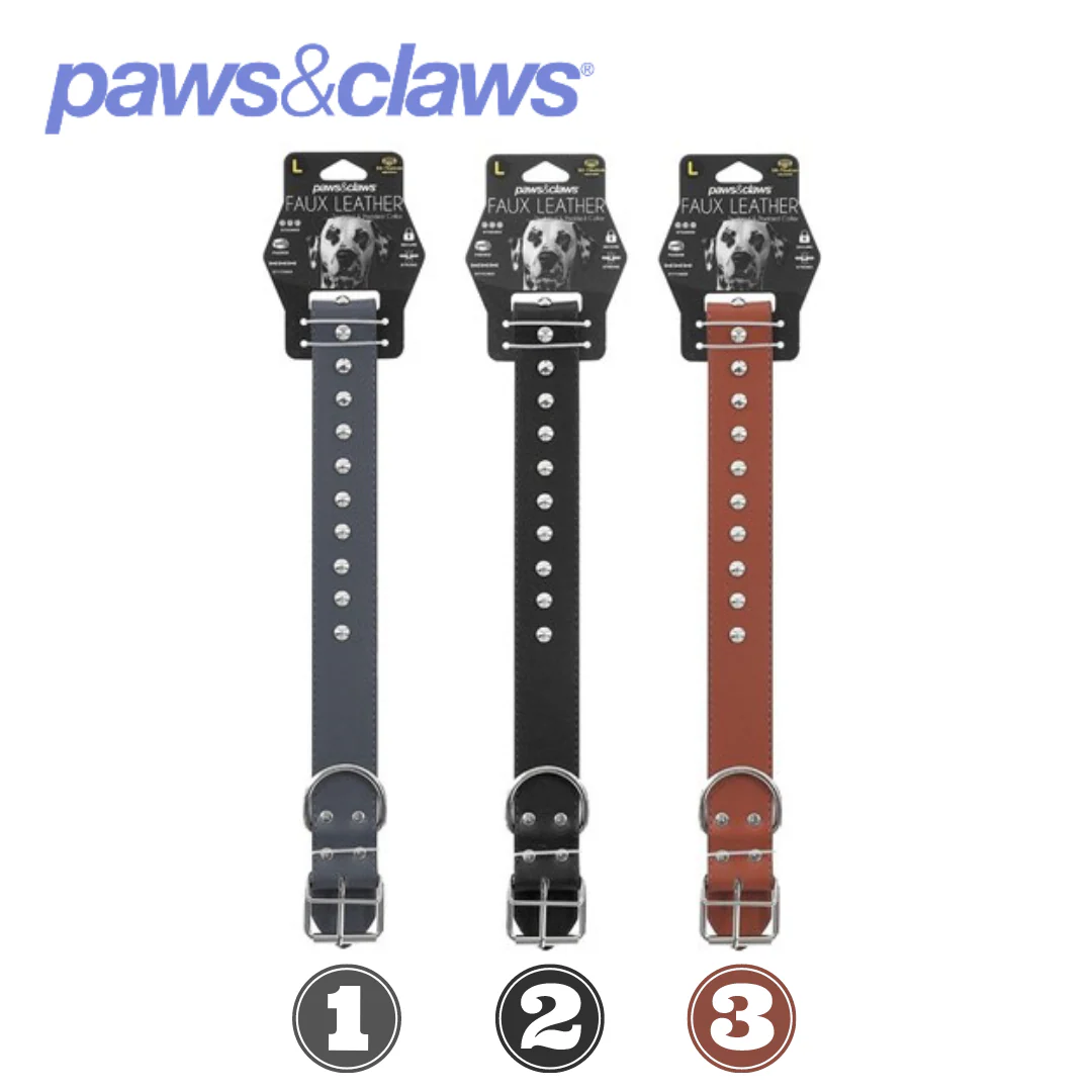 STUDDED LEATHER-LOOK PADDED DOG COLLAR LGE 50-70X4CM