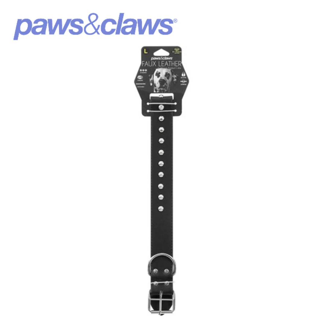 STUDDED LEATHER-LOOK PADDED DOG COLLAR LGE 50-70X4CM - Image 2