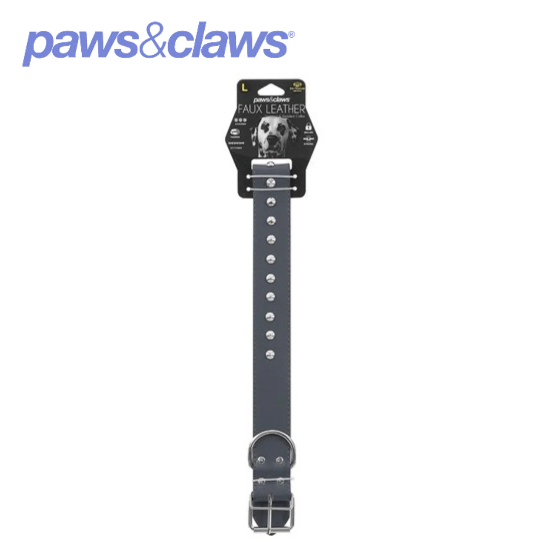 STUDDED LEATHER-LOOK PADDED DOG COLLAR LGE 50-70X4CM - Image 4