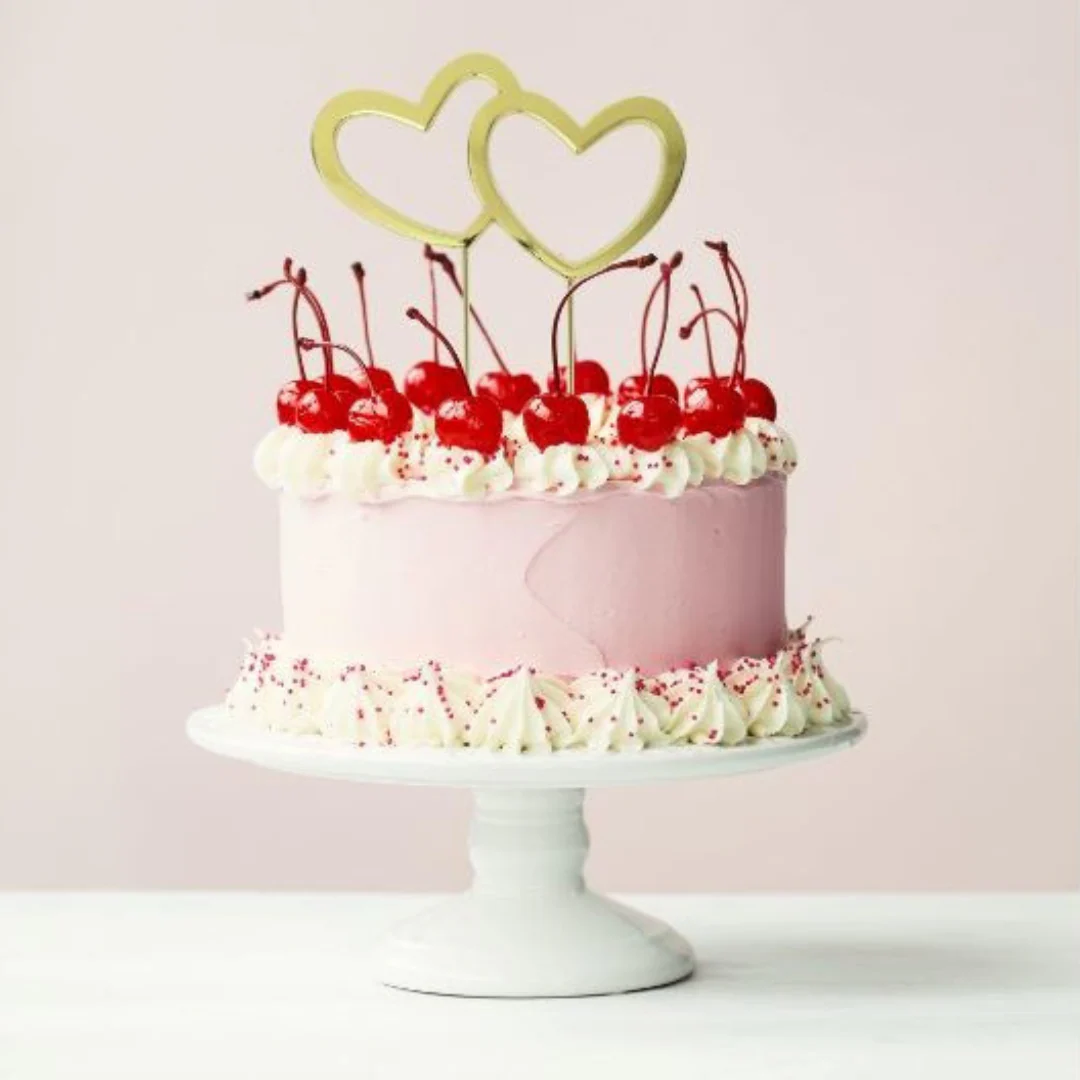 Gold Plated Cake Topper - Double Heart