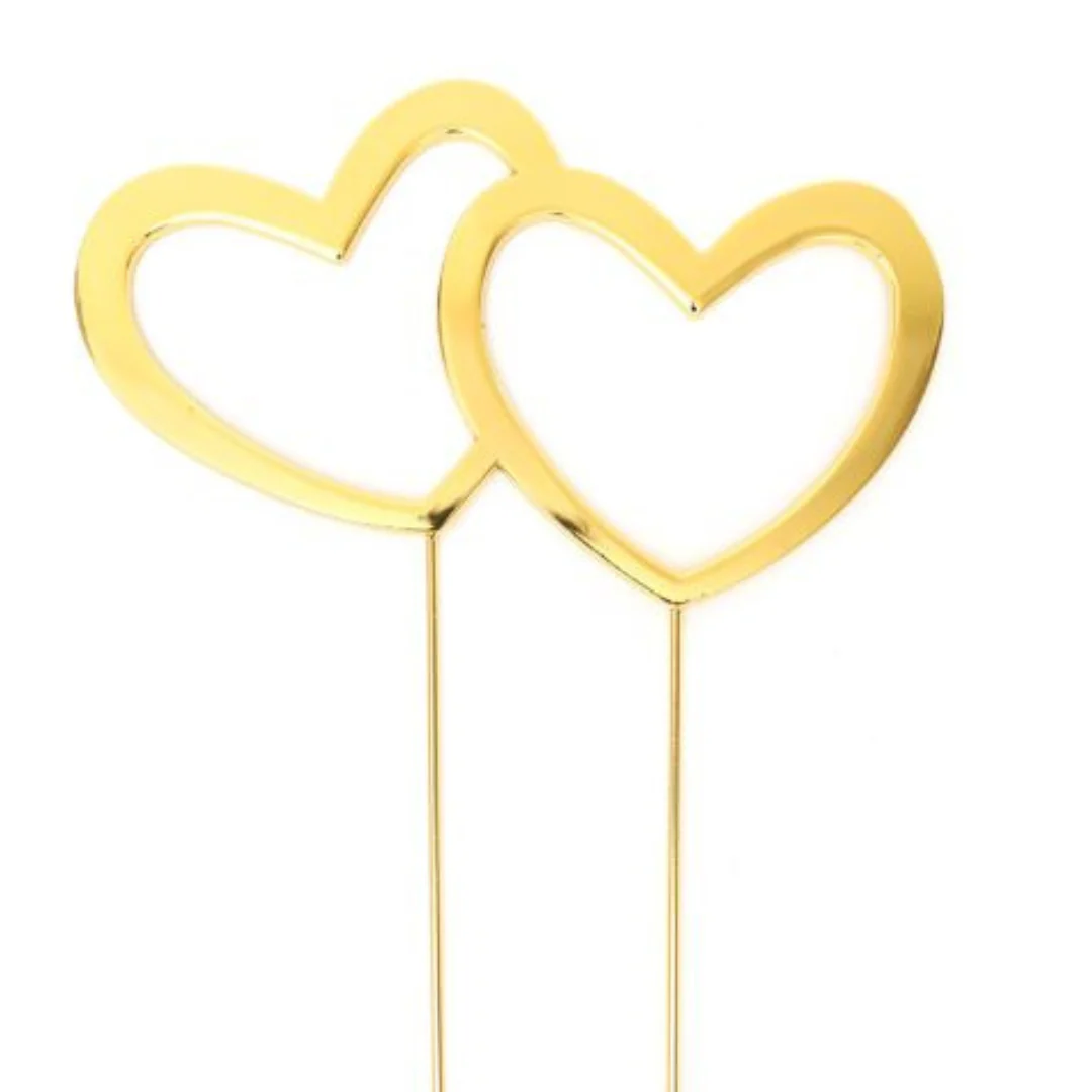 Gold Plated Cake Topper - Double Heart - Image 2