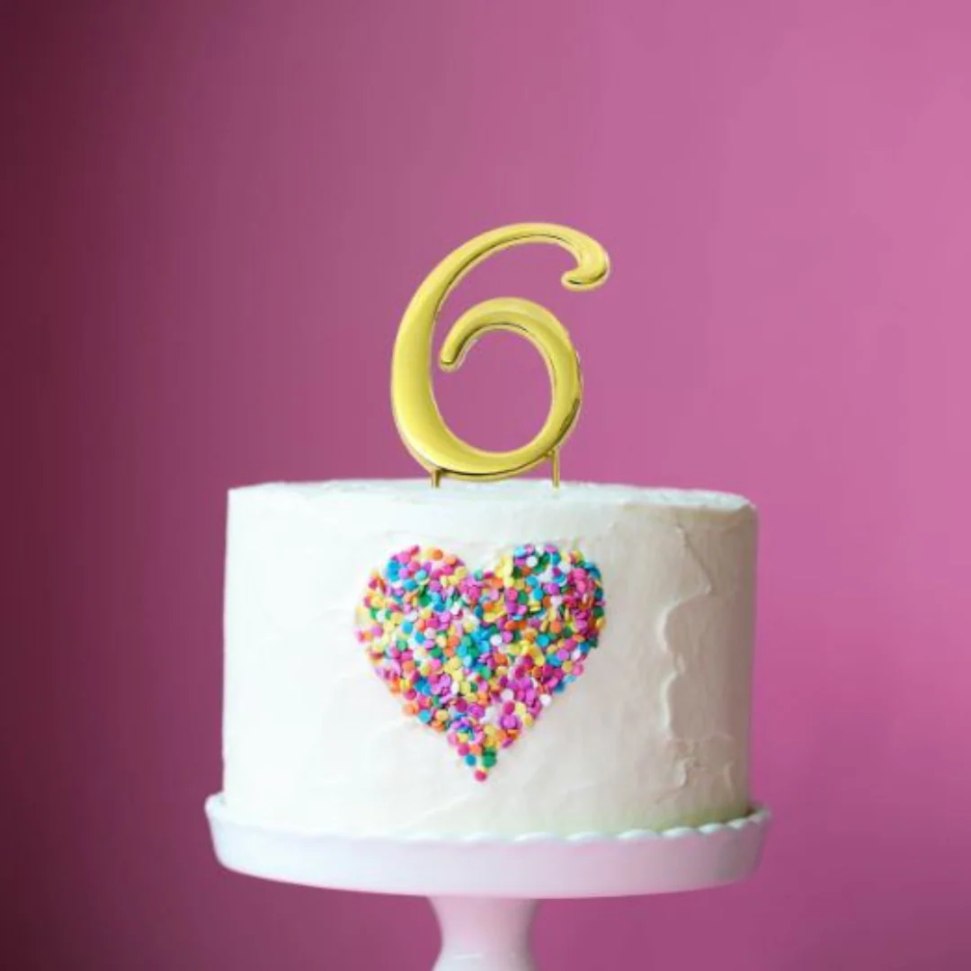 Gold Cake Topper (7Cm) - Number 6