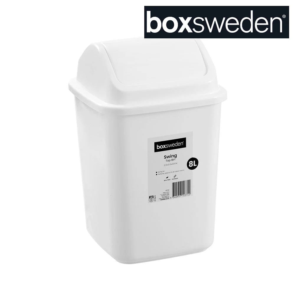 Swing Top Bin 8L 21.5X21.5X33cm White Lemon And Lime