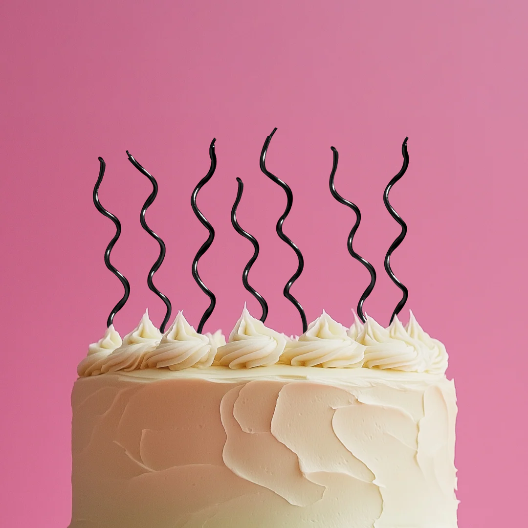 Swirly Cake Candles 13cm Black 16pk