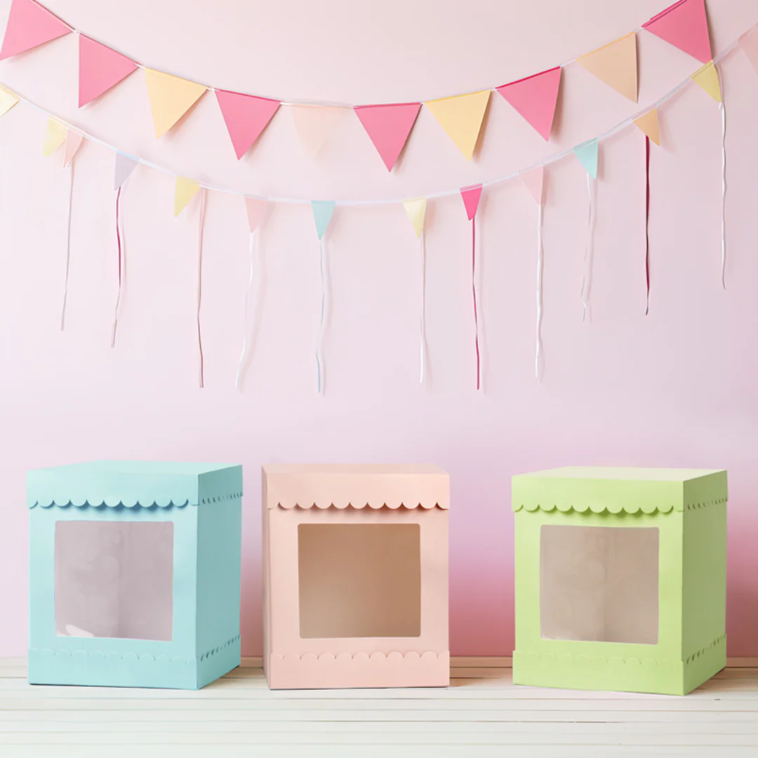 Tall Scalloped Cake Box - Pastel Blue 10in x 10in x 12in - Image 4