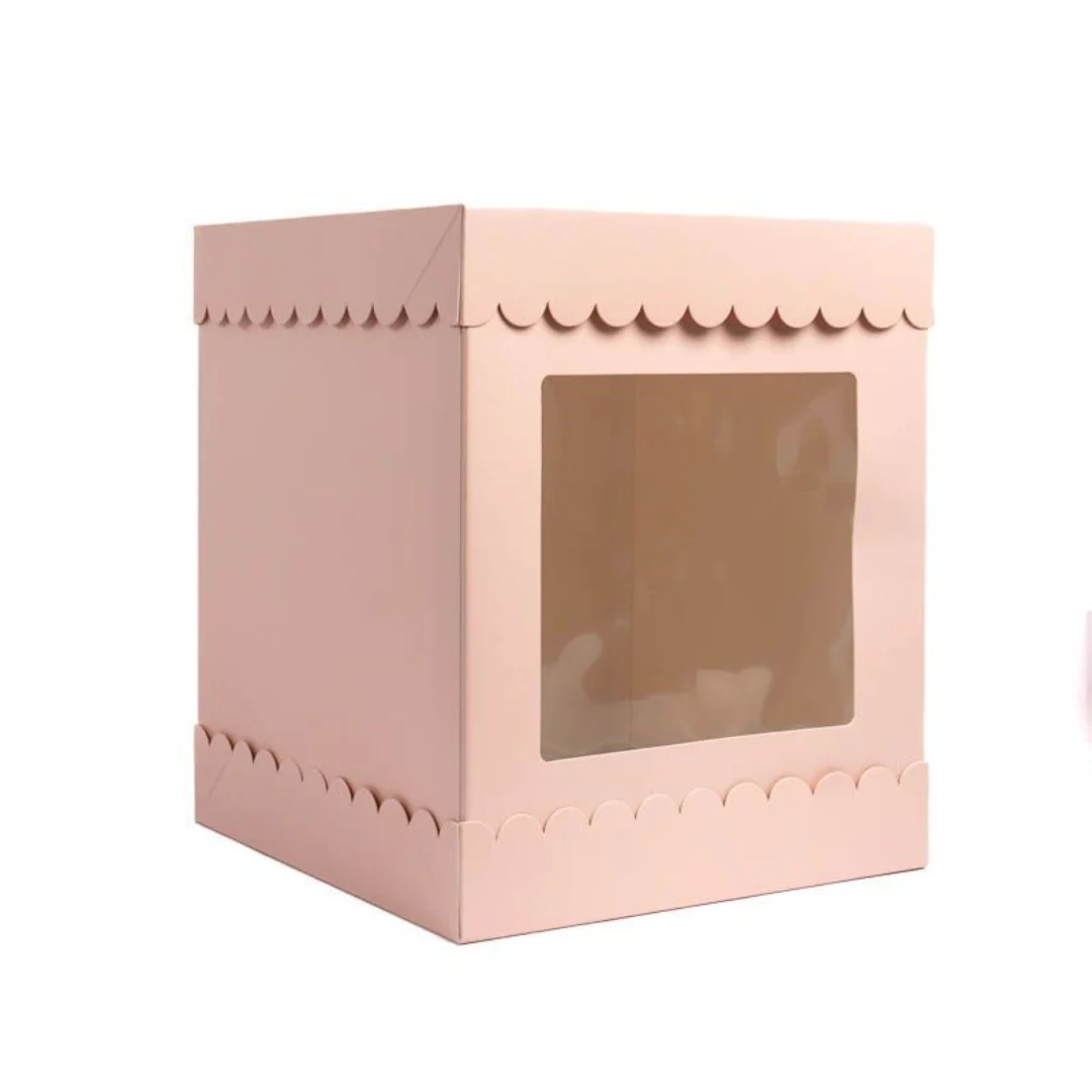 Tall Scalloped Cake Box - Pastel Pink 10in x 10in x 12in