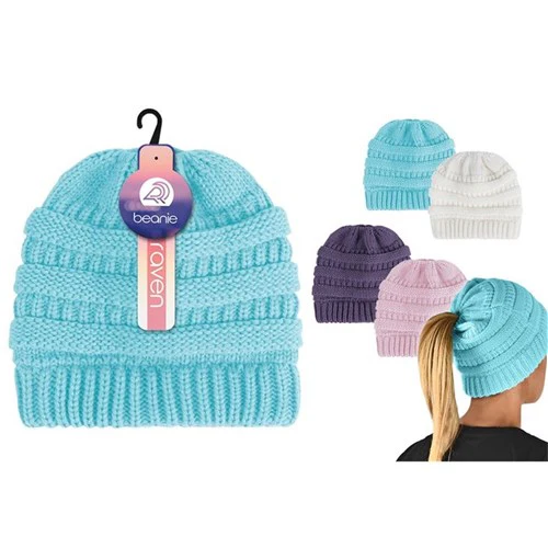 Teens Knitted Pony Tail Beanie Assorted