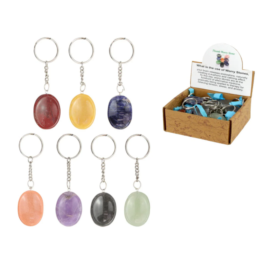 Thumb Worry Stone Chakra Key Ring 4cm Assorted