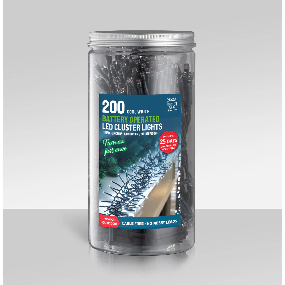 Timer LED Cluster Lights 200 Battery Operated In Jar Assorted - Image 2