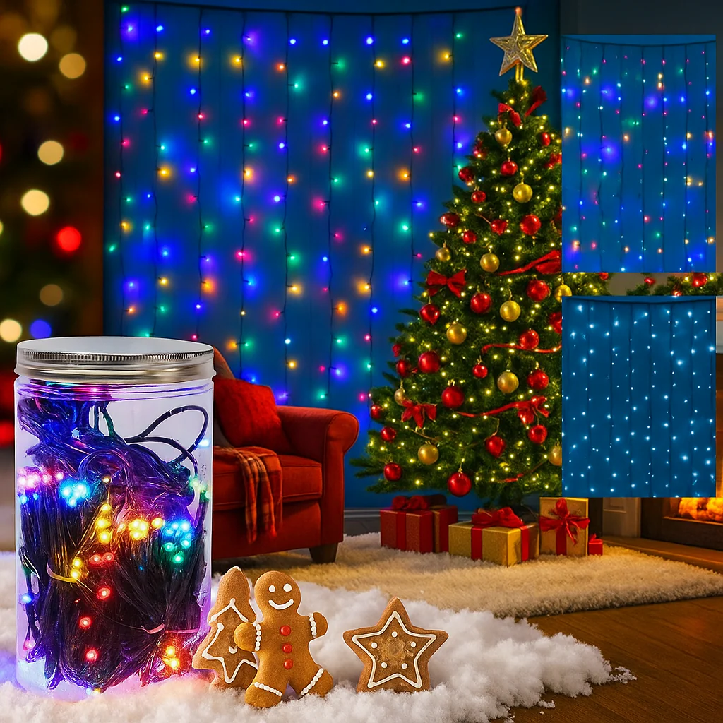 Timer LED Curtain Lights 200 Battery Operated In Jar Assorted