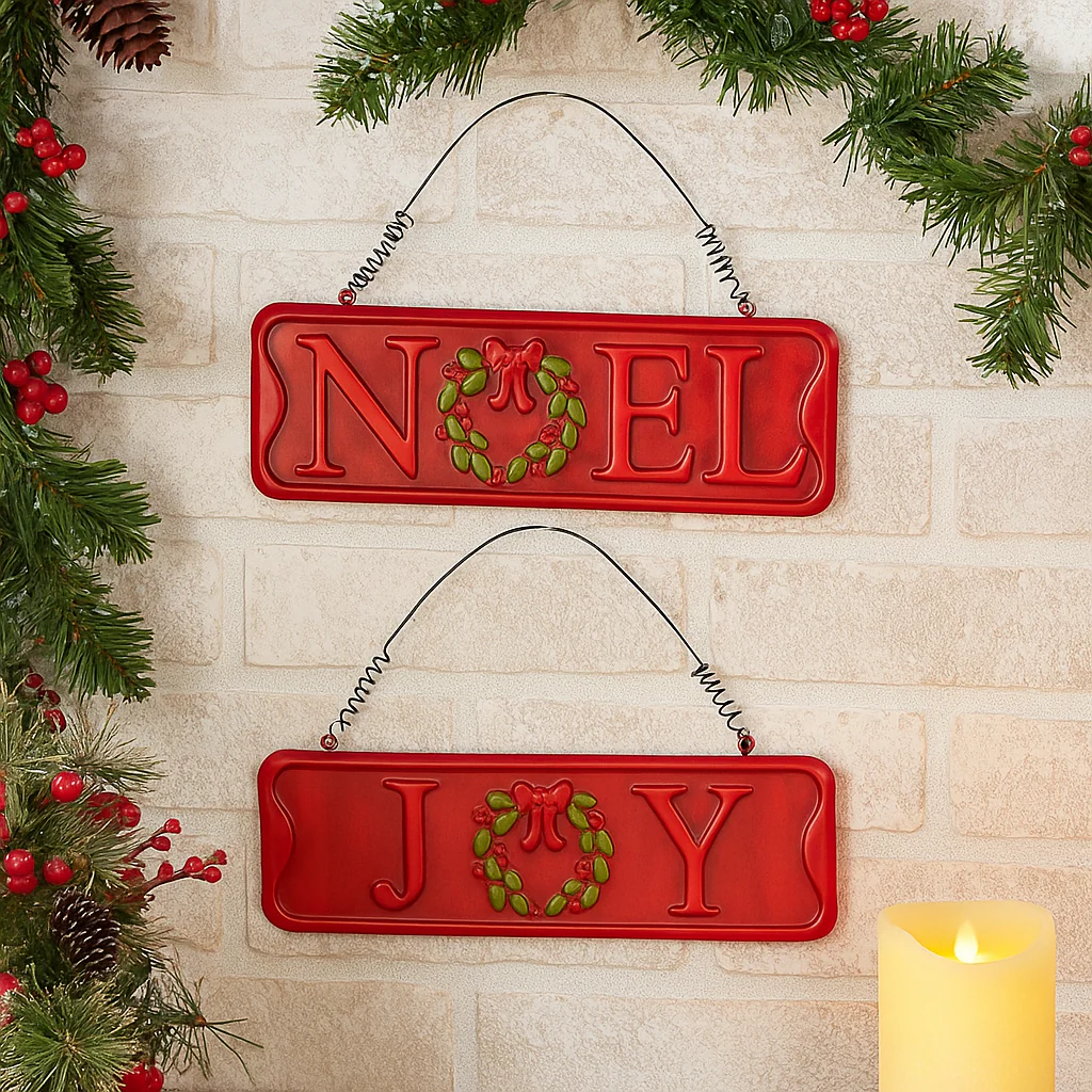 Tin Plate Christmas Signs Noel and Joy 26.67x0.51x8.64cm Assorted