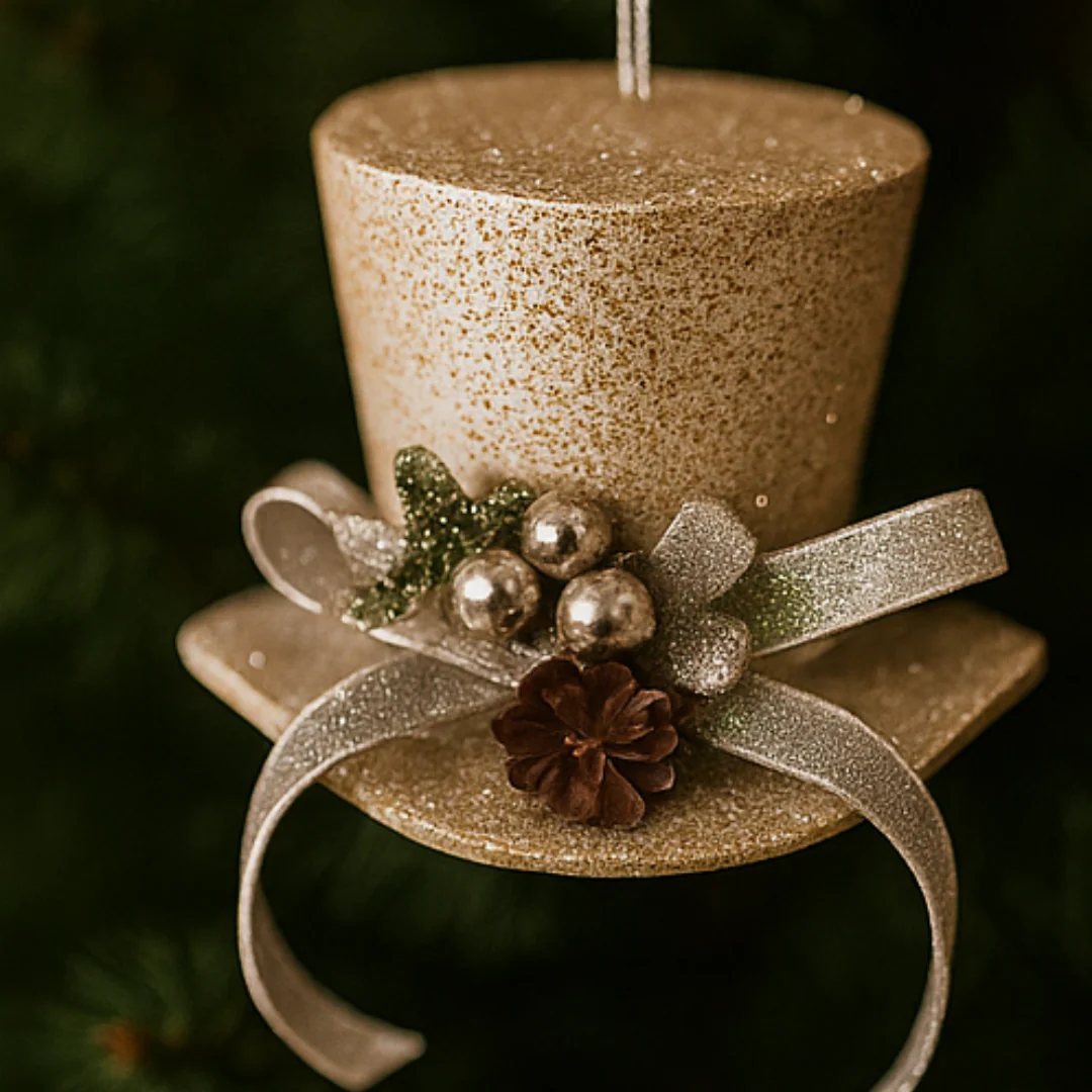 Tree Ornament White Top Hat 9.5x7cm