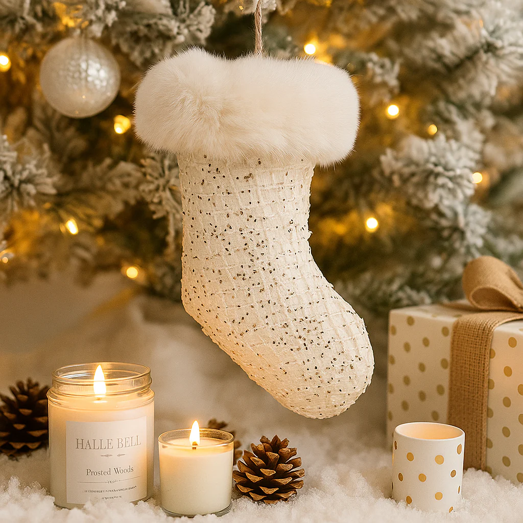 Tree Stocking Tree Ornament 17x10cm White