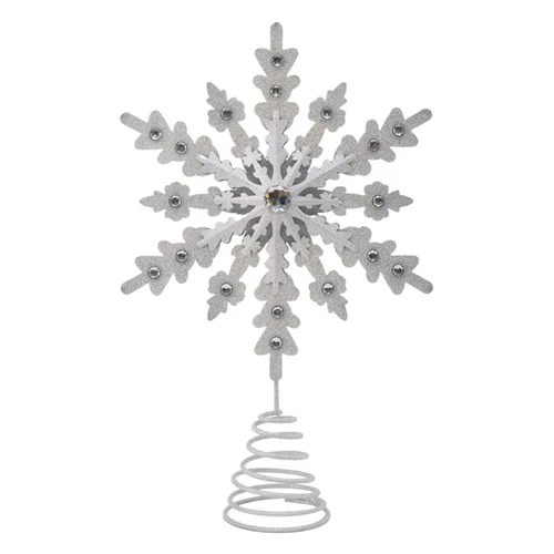 Tree Topper 33.5X21cm Metal & Glitter Snowflake In White & Platinum