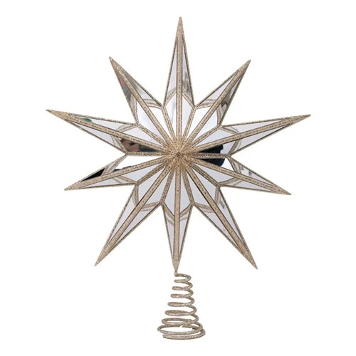 Tree Topper 37X9X43cm Champagne Glitter & Mirror 10 Points Star