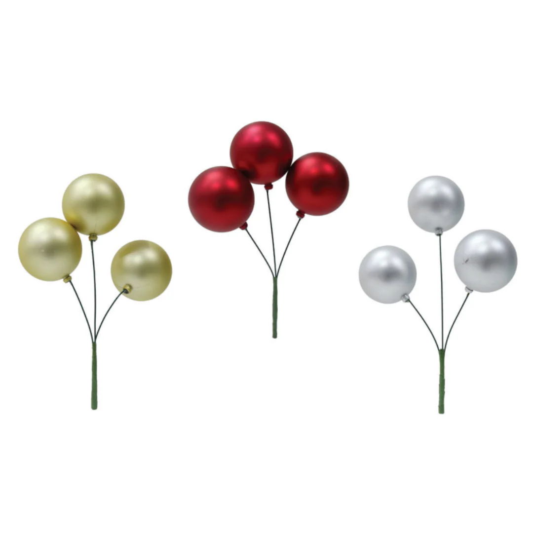 Triple Matte Bauble Pick 30cm Assorted