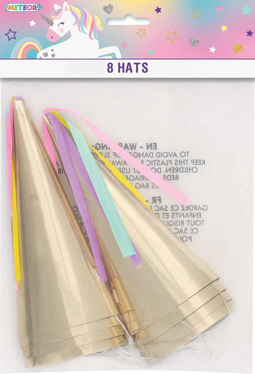 Unicorn 8 Gold Horn Party Hats