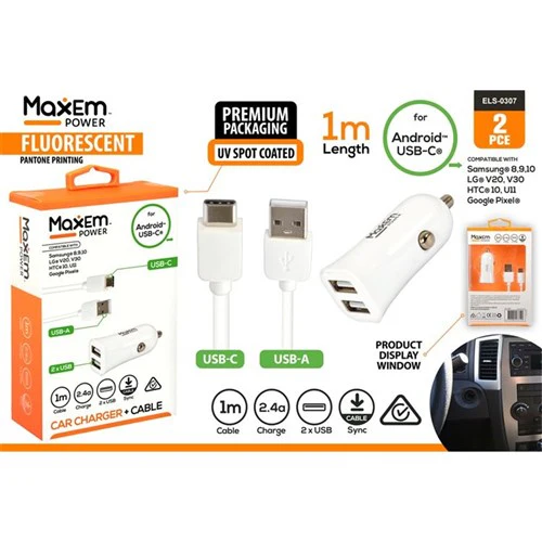 USB Car Charger with Type C 2.1A