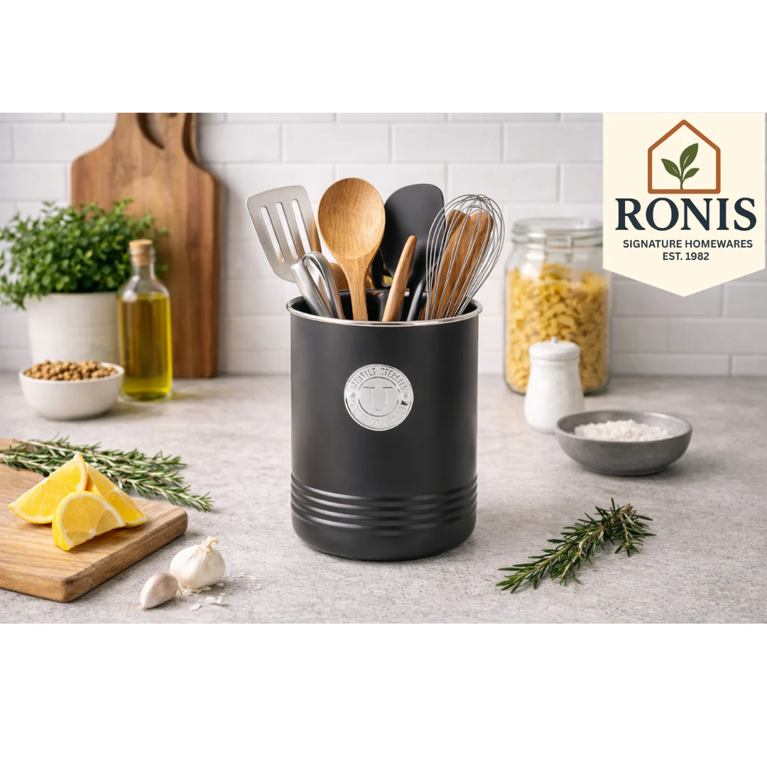 Utensil Holder Embossed Line Base Black 12.8x17cm