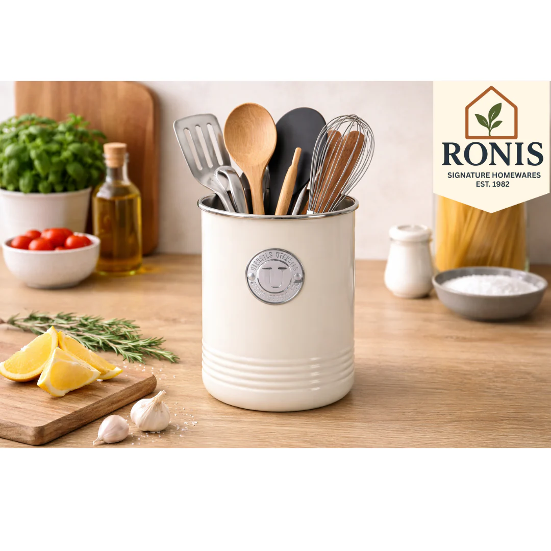 Utensil Holder Embossed Line Base Cream 12.8x17cm