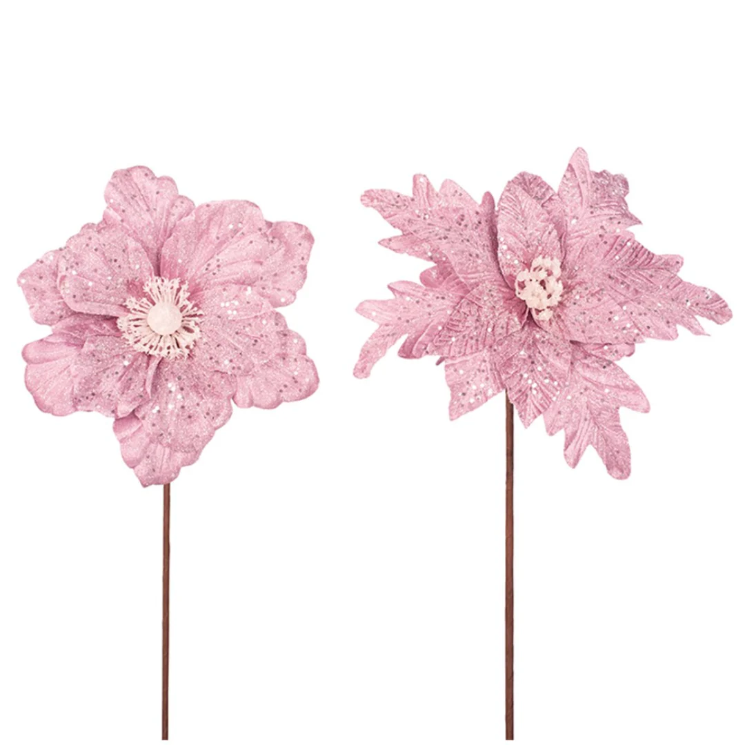 Velour Poinsettia and Magnolia with white Icing Pink Assorted - Image 2